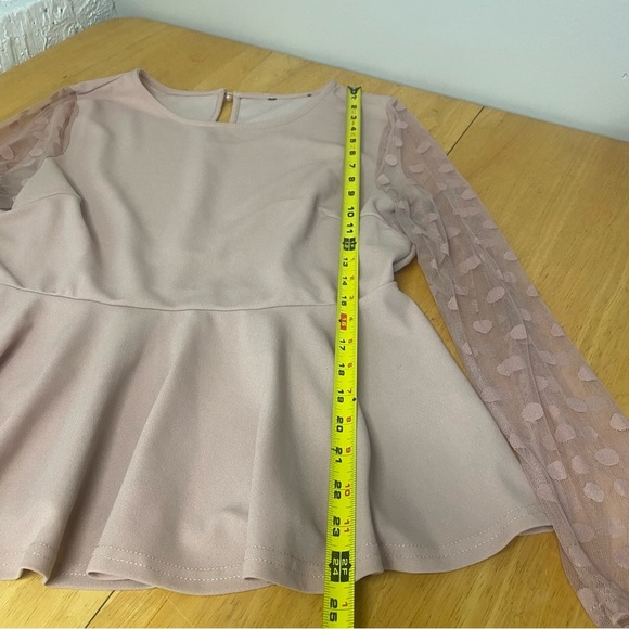 Shein Curve Women’s Pink Peplum Top LS Sheer Polka Dot Sleeve Keyhole Shirt 1XL - Picture 4 of 6